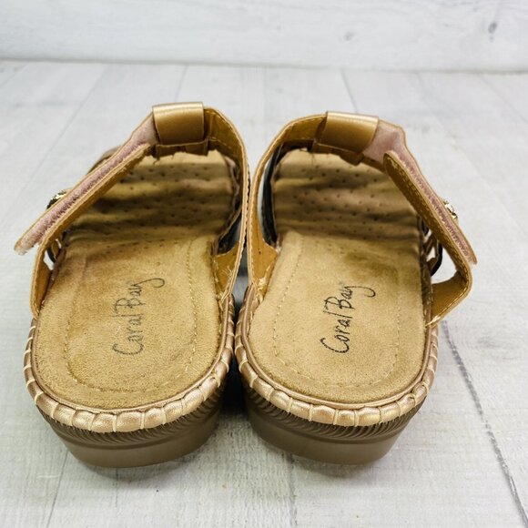 Coral Bay JAZLYN  Rose Gold Brown Adjustable Wedge Low Heel Slides Sandal Sz 6 M - Picture 7 of 14